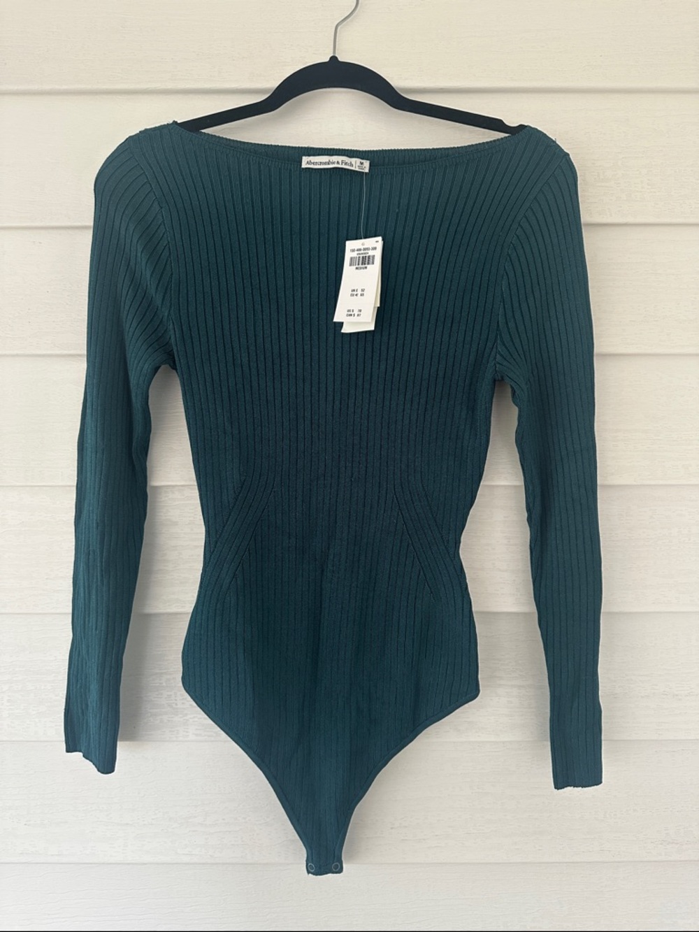 Abercrombie & Fitch Ribbed Long-Sleeve Bodysuit in Teal Green
